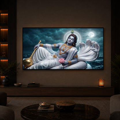 Lord Vishnu With Sheshnag Modern Luxury Backlight Horizontal Wall Art