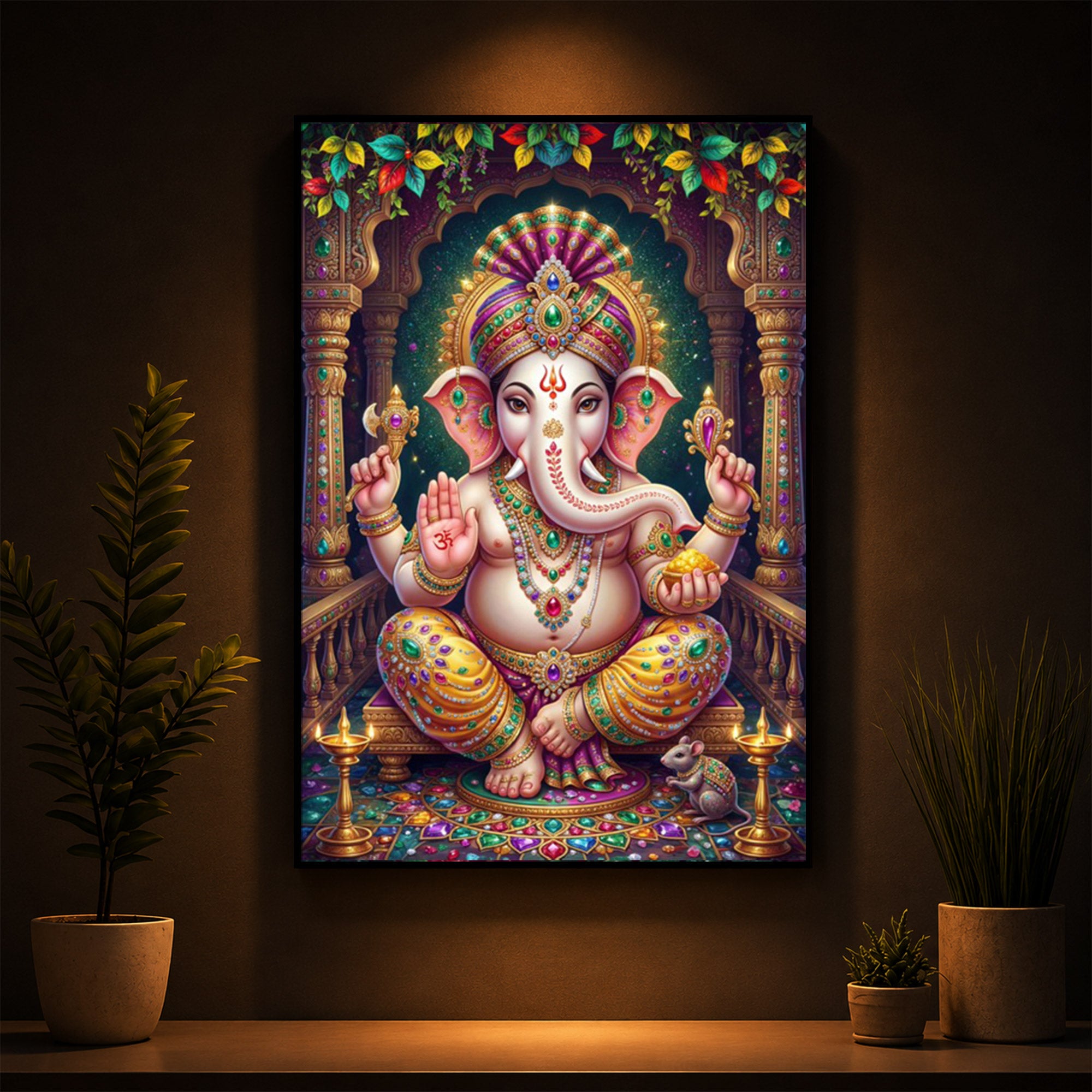 Lord Ganesha Modern Luxury Backlight Vertical Wall Art