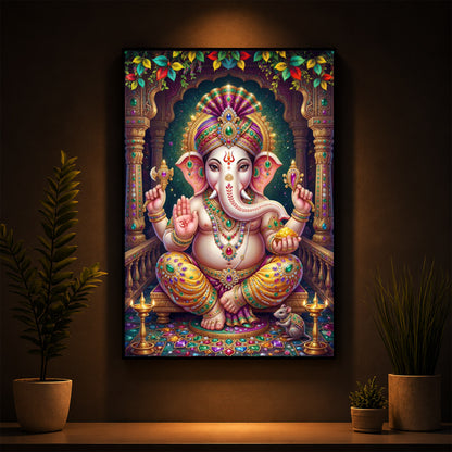 Lord Ganesha Modern Luxury Backlight Vertical Wall Art