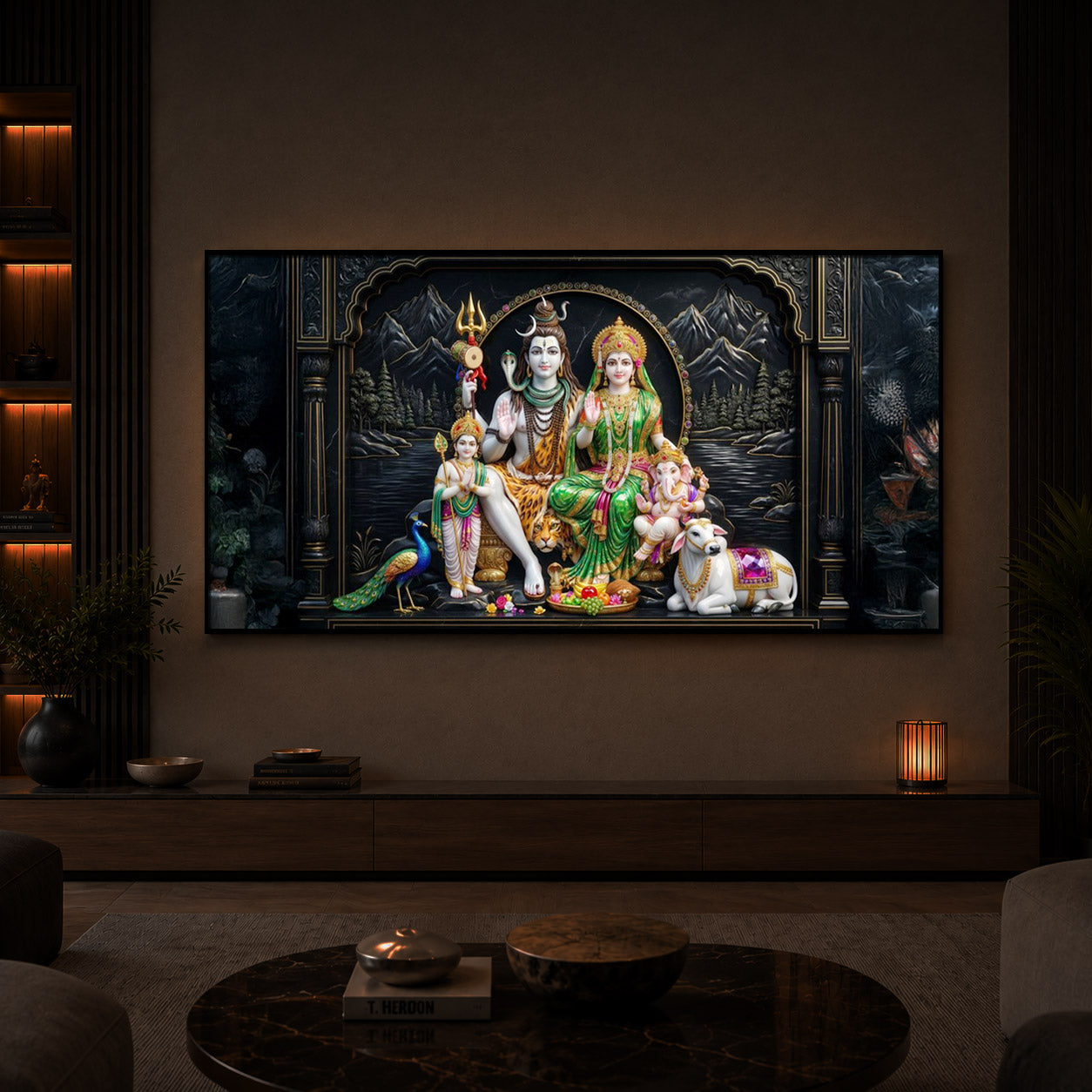 Lord Shiva With Family Modern Luxury Backlight Horizontal Wall Art