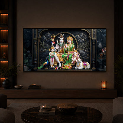 Lord Shiva With Family Modern Luxury Backlight Horizontal Wall Art