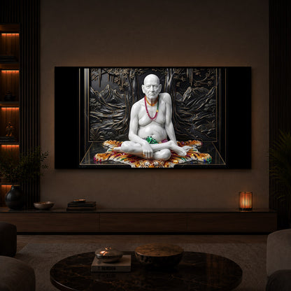 White Marble Swami Samarth Modern Luxury Backlight Horizontal Wall Art