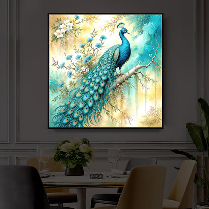 Peacock Perch Art Modern Luxury Backlight Square Wall Art