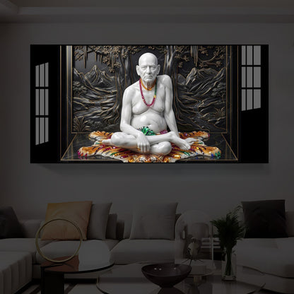 White Marble Swami Samarth Modern Luxury Backlight Horizontal Wall Art