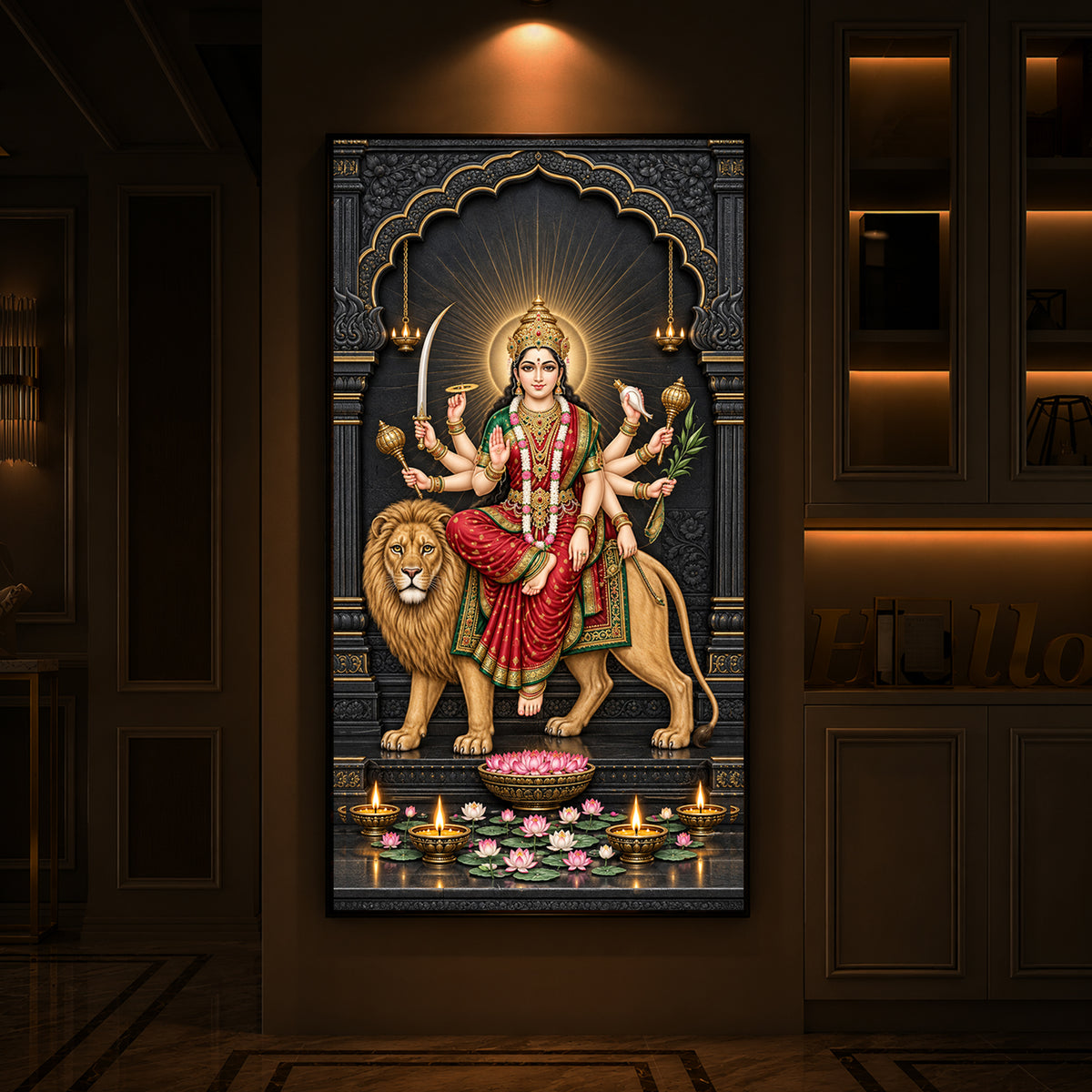 Jagat Janani Durga Modern Luxury Backlight Vertical Wall Art
