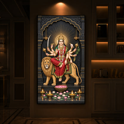 Jagat Janani Durga Modern Luxury Backlight Vertical Wall Art