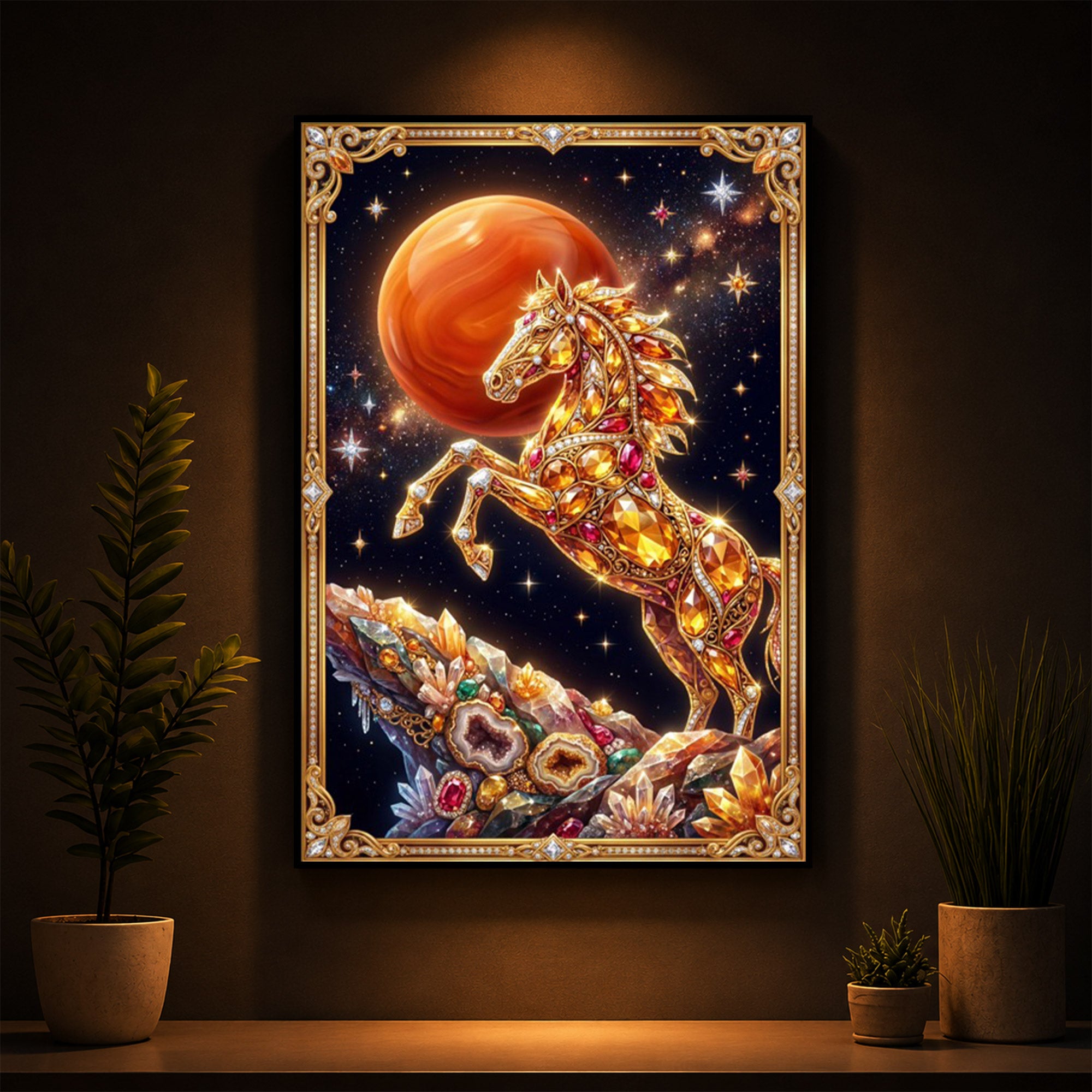 Horse In Dancing Posture Modern Luxury Backlight Vertical Wall Art