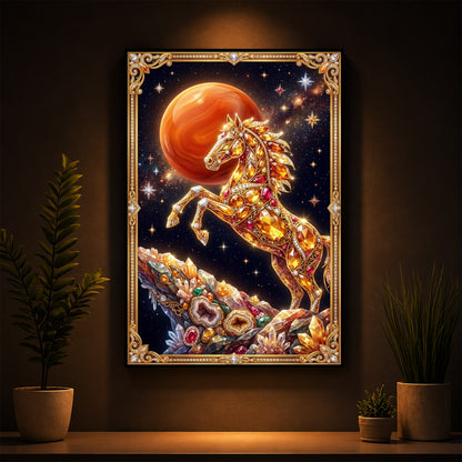 Horse In Dancing Posture Modern Luxury Backlight Vertical Wall Art