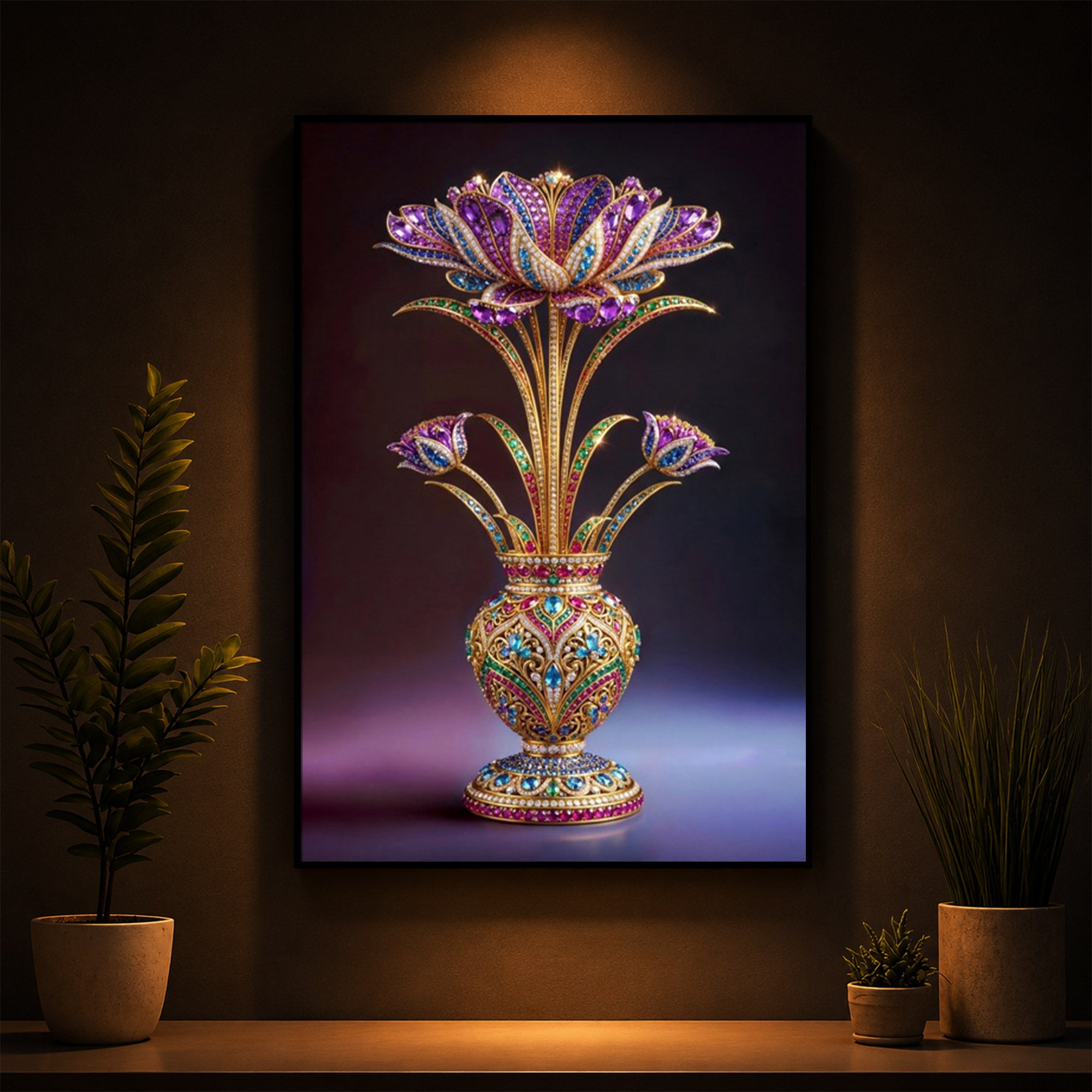 Detailed Decorative Vase Modern Luxury Backlight Vertical Wall Art