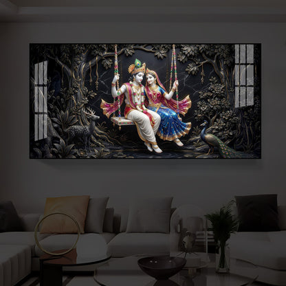 Radha Krishna Swing Modern Luxury Backlight Horizontal Wall Art