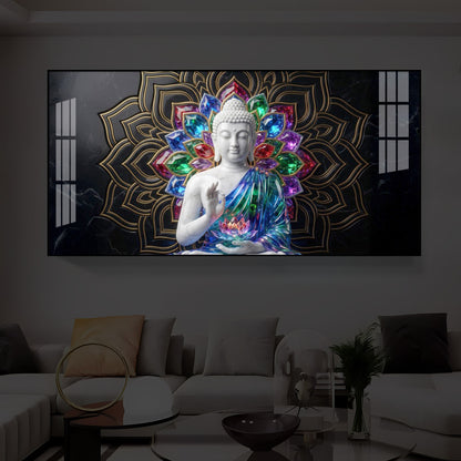Meditating Buddha Modern Luxury Backlight Horizontal Wall Art