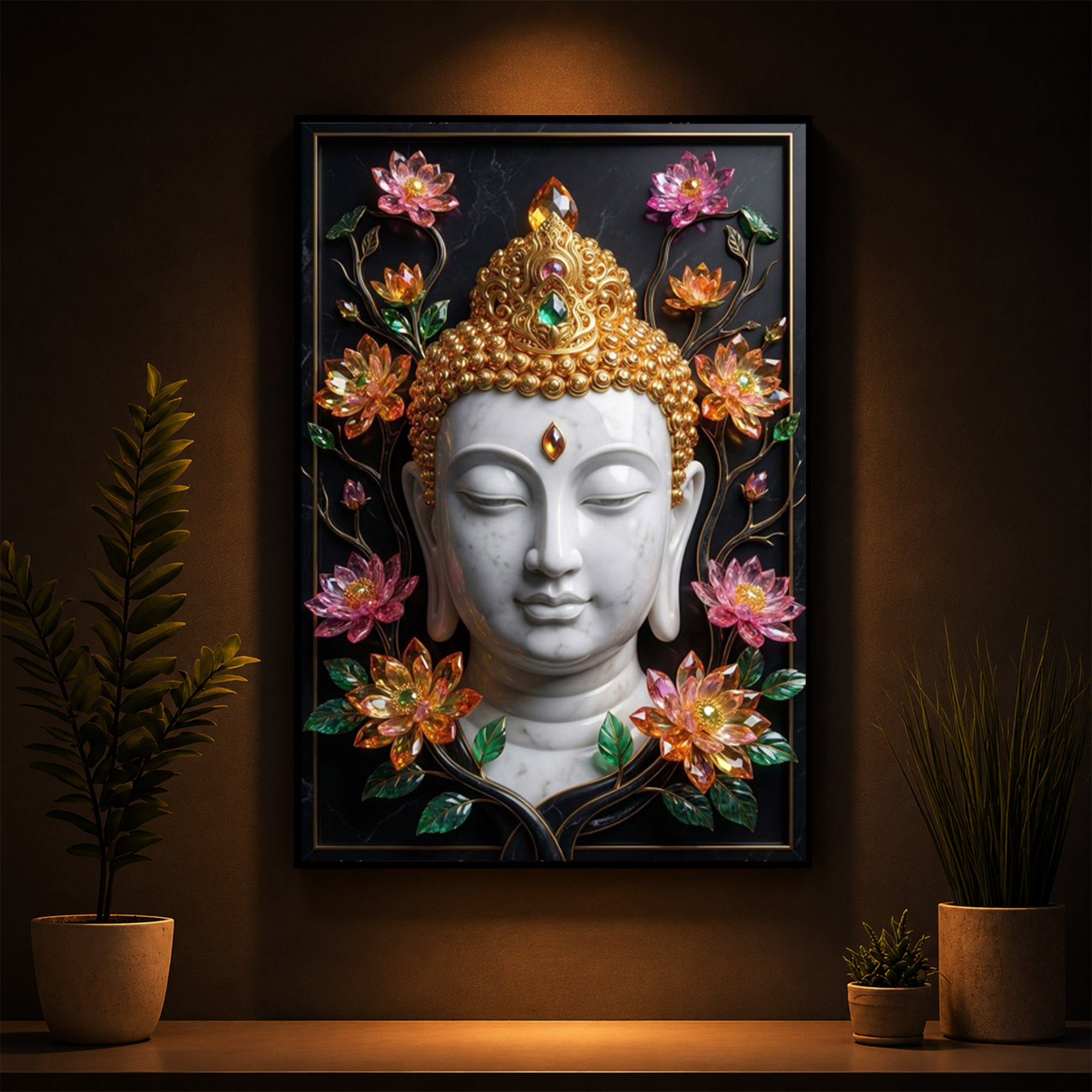 Buddha face Modern Luxury Backlight Vertical Wall Art