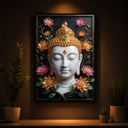 Buddha face Modern Luxury Backlight Vertical Wall Art