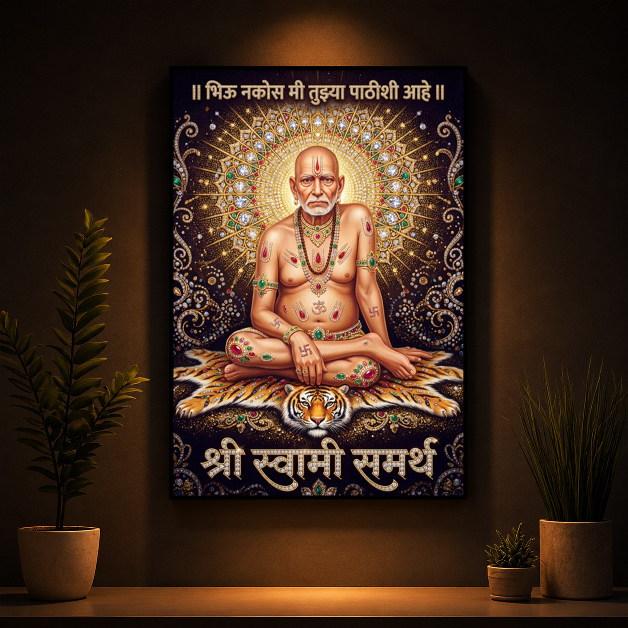 Shree Swami Samarth Modern Luxury Backlight Vertical Wall Art