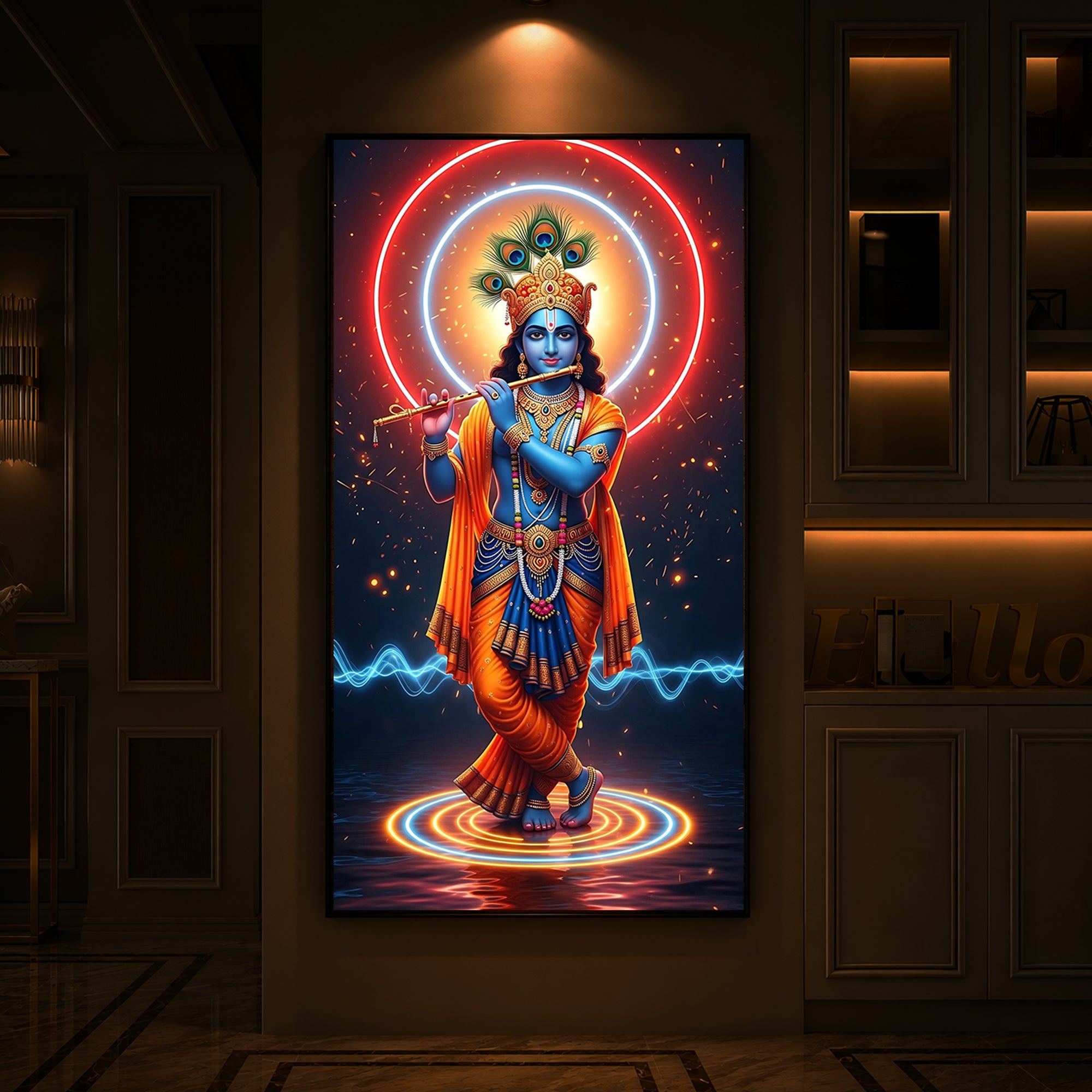 Divine Krishna Modern Luxury Backlight Vertical Wall Art