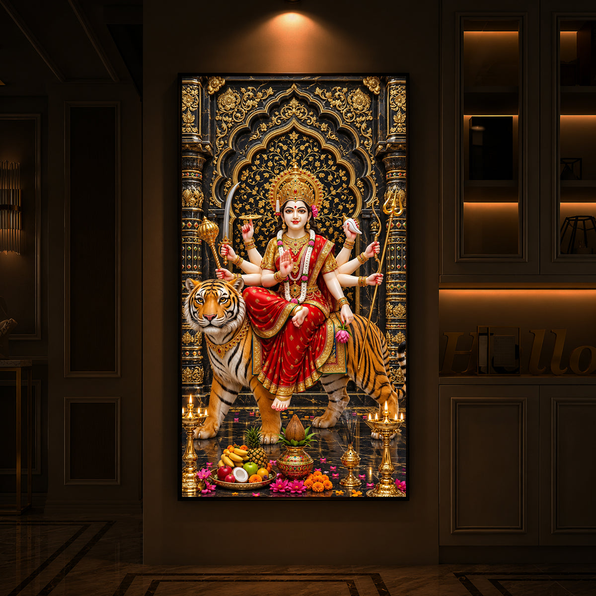 Ashtabhuja Durga Modern Luxury Backlight Vertical Wall Art