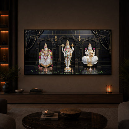 Maa Laxmi & Lord Venkateswara Modern Luxury Backlight Horizontal Wall Art