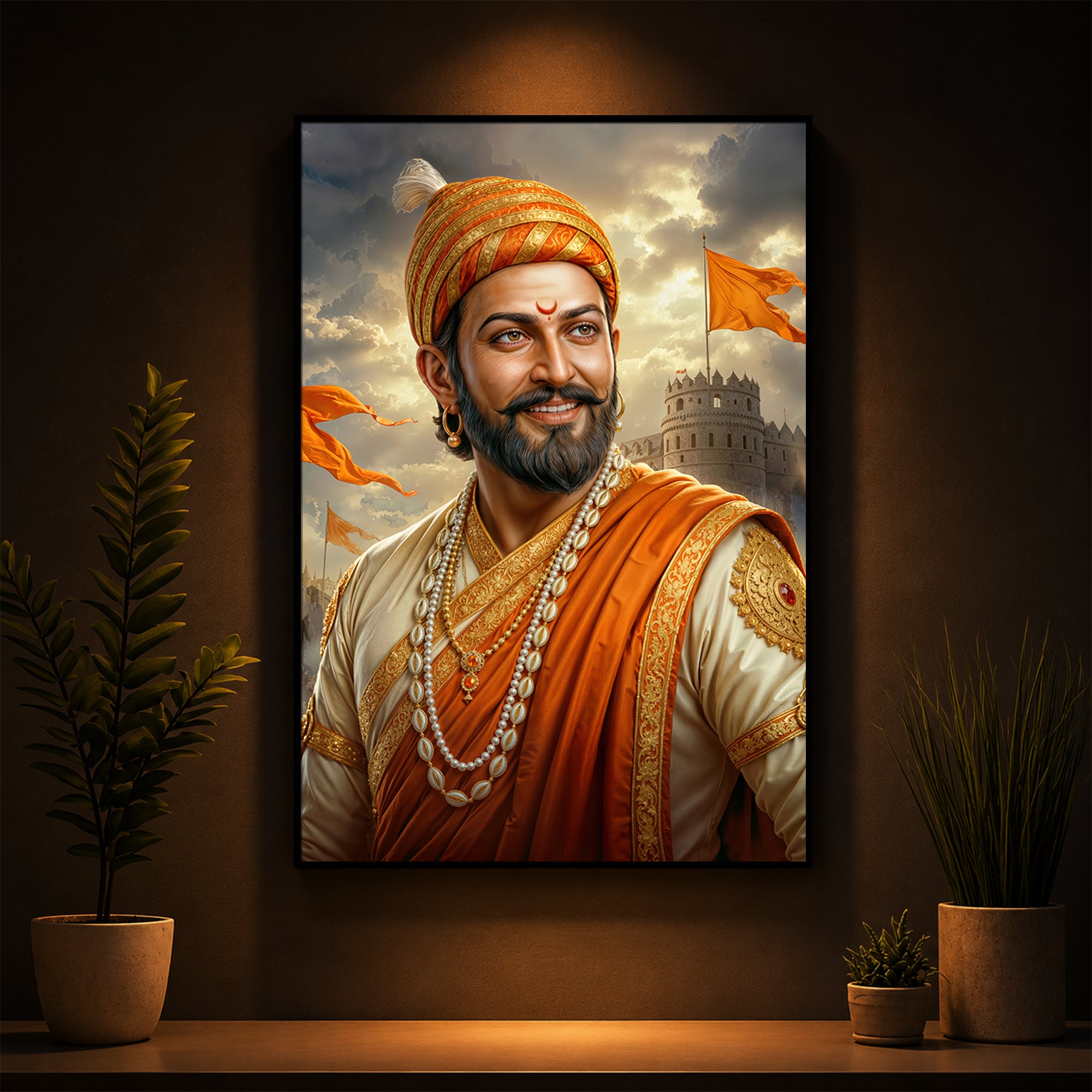 King Of Maratha Chhatrapati Shivaji Maharaj Modern Luxury Backlight Vertical Wall Art