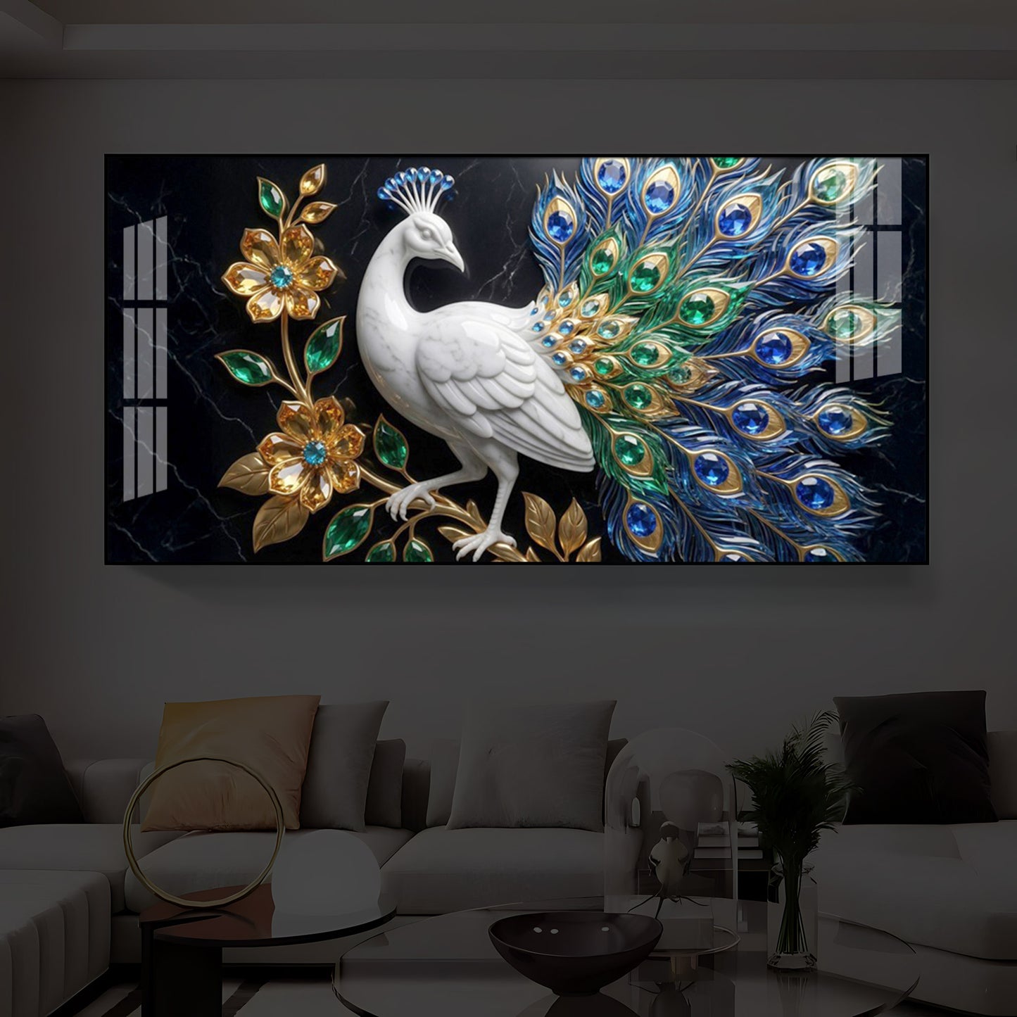 Peacock Modern Luxury Backlight Horizontal Wall Art