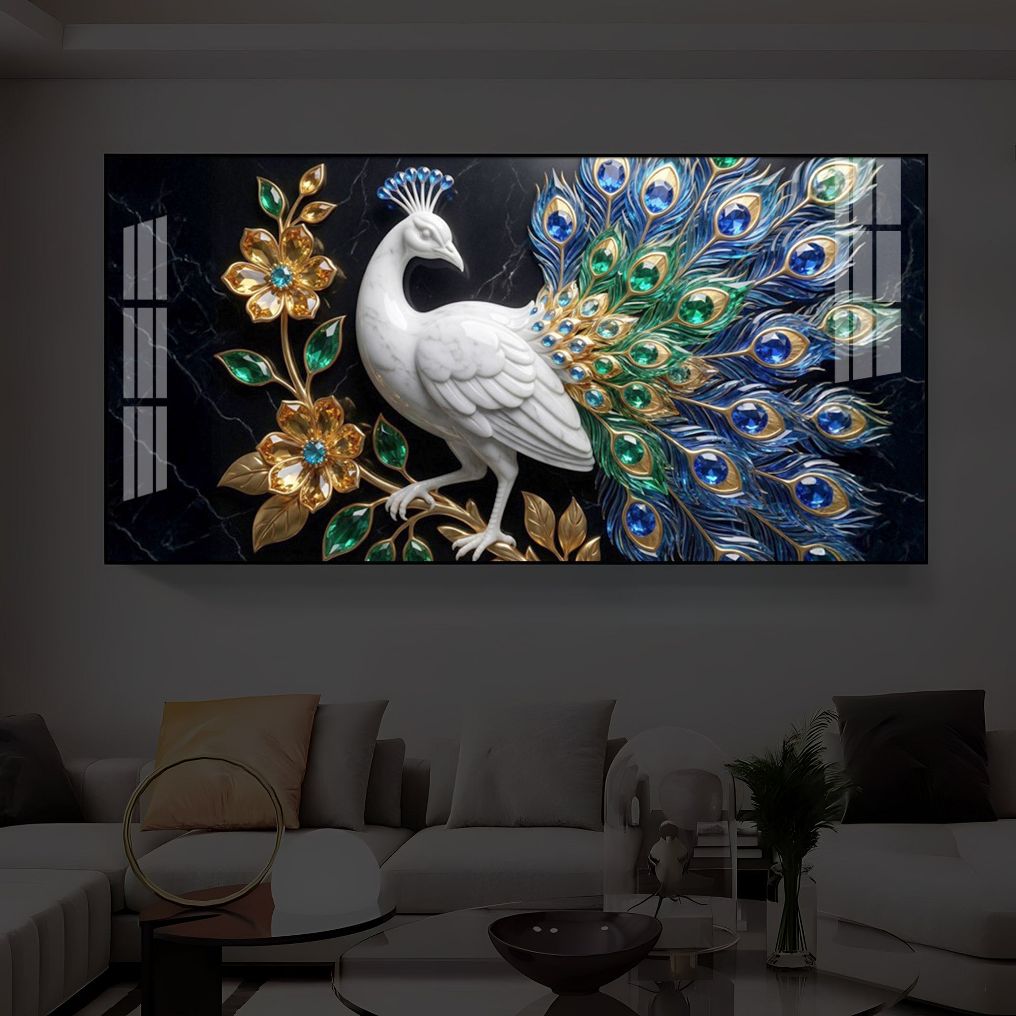 Peacock Modern Luxury Backlight Horizontal Wall Art