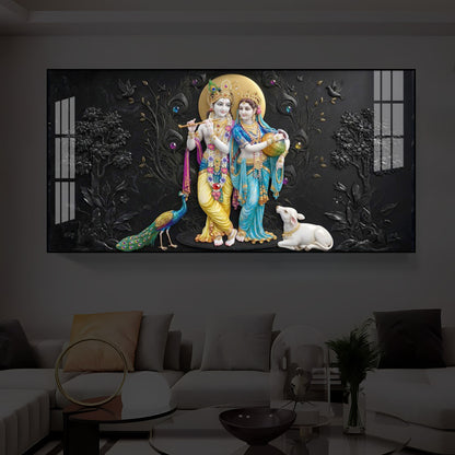 Depicting Radha Krishna Modern Luxury Backlight Horizontal Wall Art
