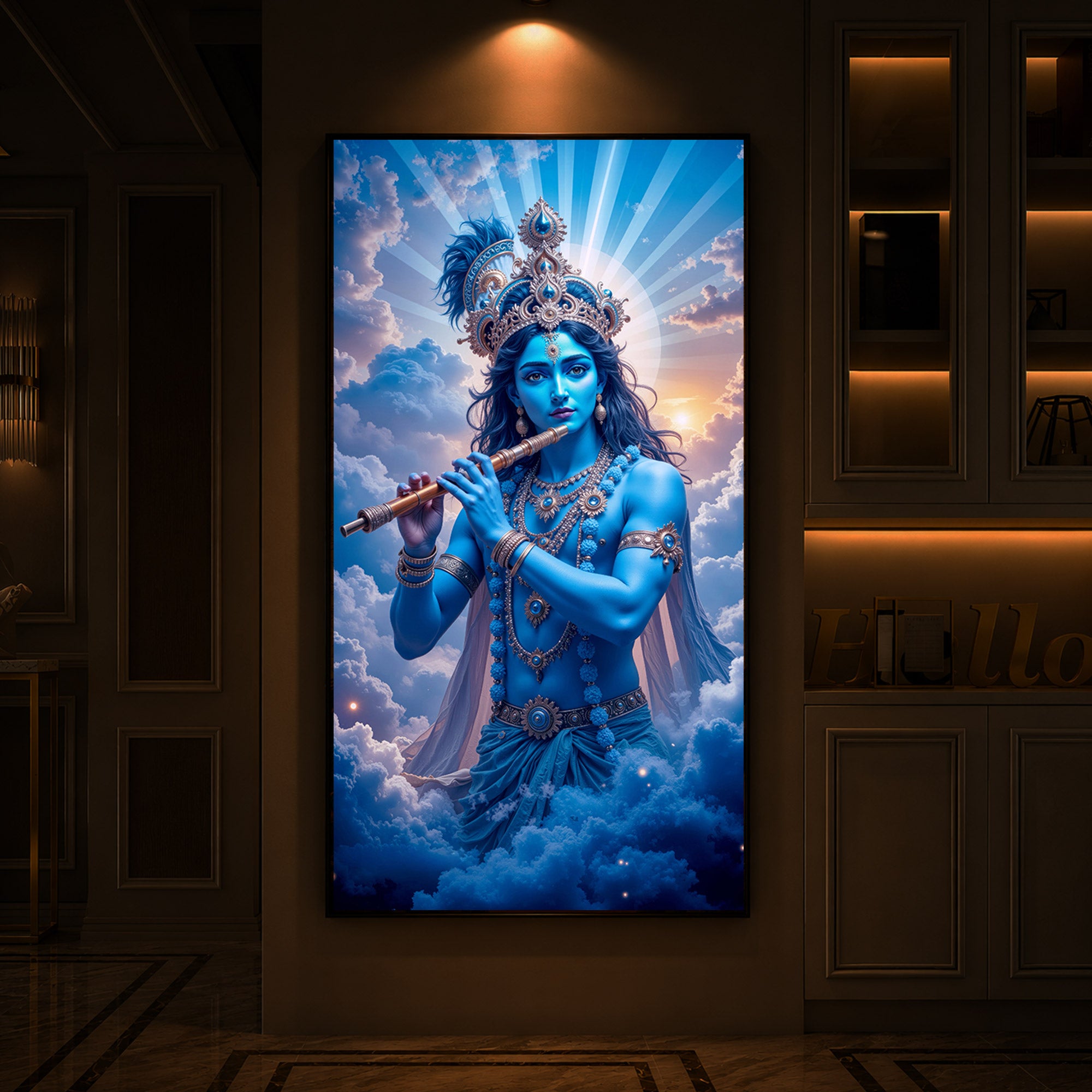 Lord Shri Krishna Modern Luxury Backlight Vertical Wall Art