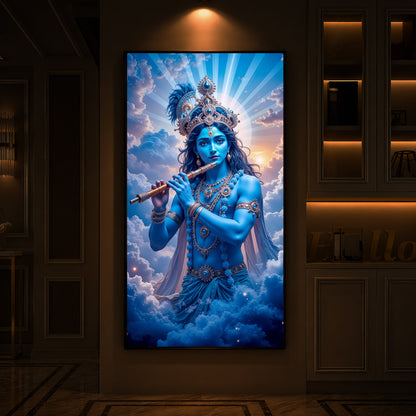 Lord Shri Krishna Modern Luxury Backlight Vertical Wall Art