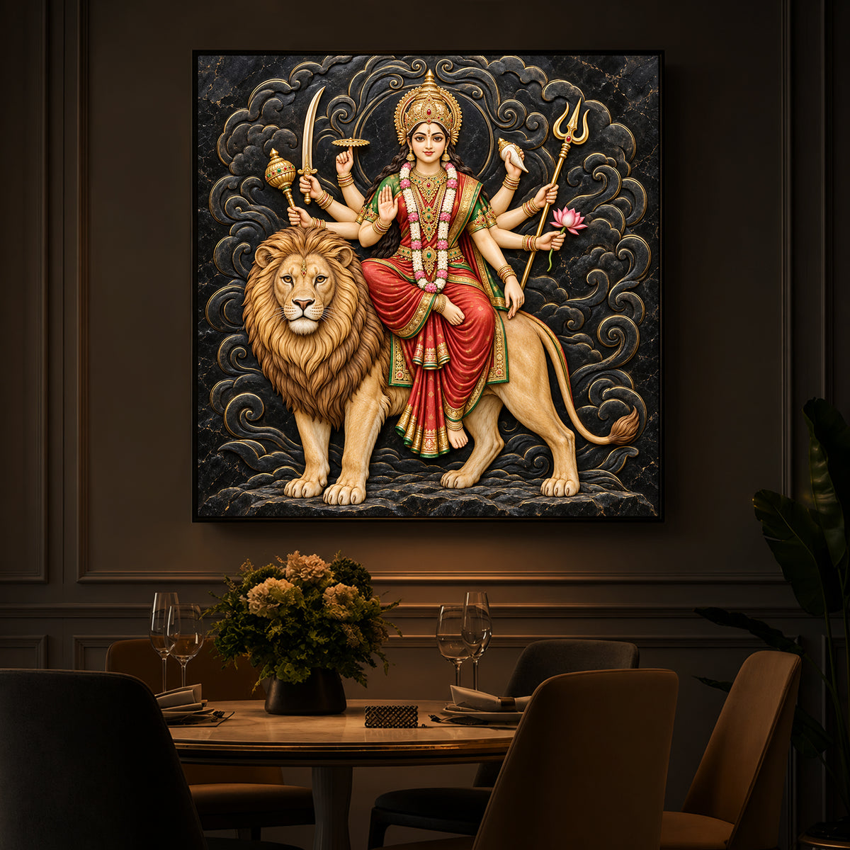 Goddess Durga Modern Luxury Backlight Square Wall Art