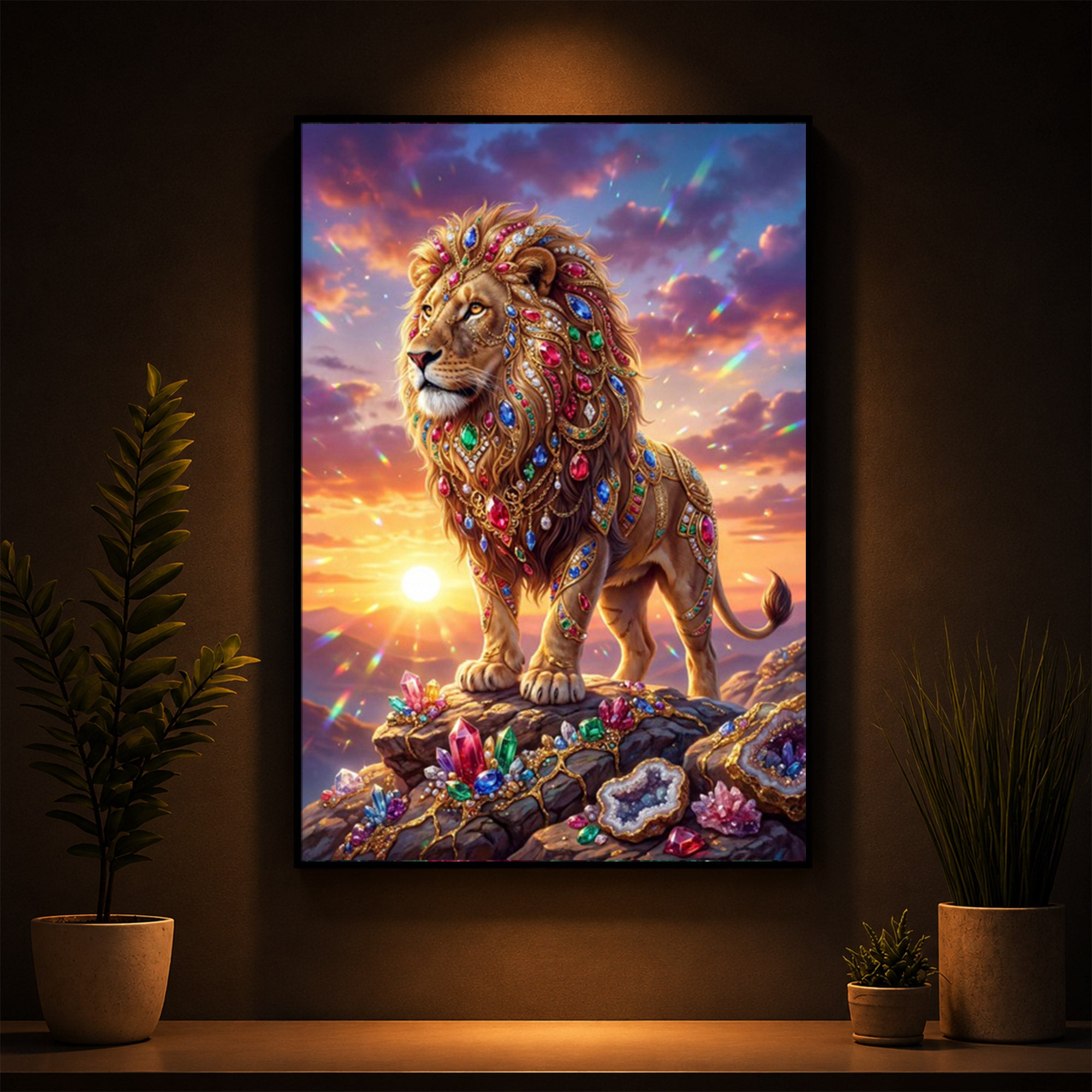 Majestic Lion Modern Luxury Backlight Vertical Wall Art