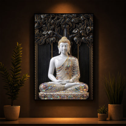 Serene Buddha Meditation Pose Modern Luxury Backlight Vertical Wall Art