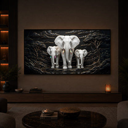 White Elephant Family Modern Luxury Backlight Horizontal Wall Art
