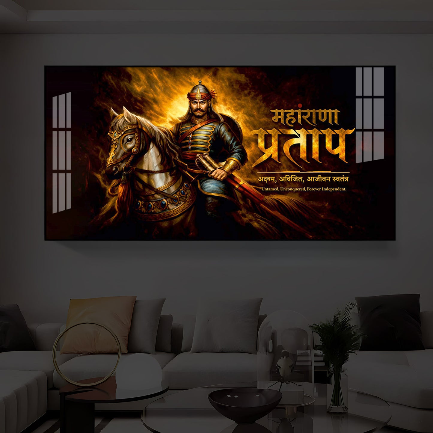 Rajput Warrior Maharana Pratap Modern Luxury Backlight Horizontal Wall Art