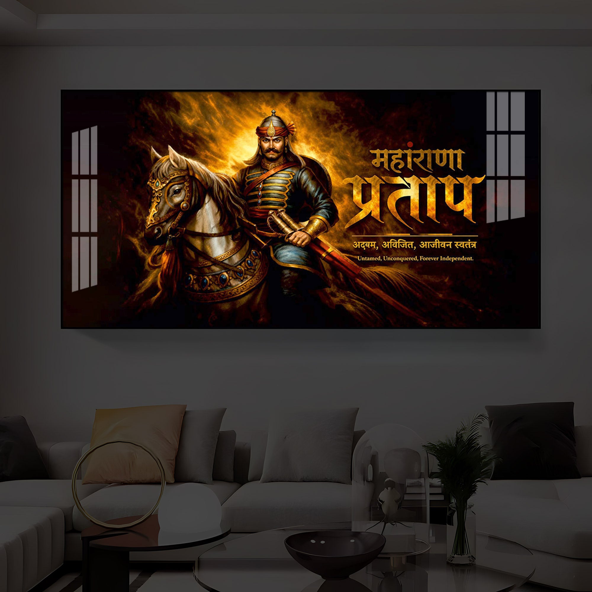 Rajput Warrior Maharana Pratap Modern Luxury Backlight Horizontal Wall Art