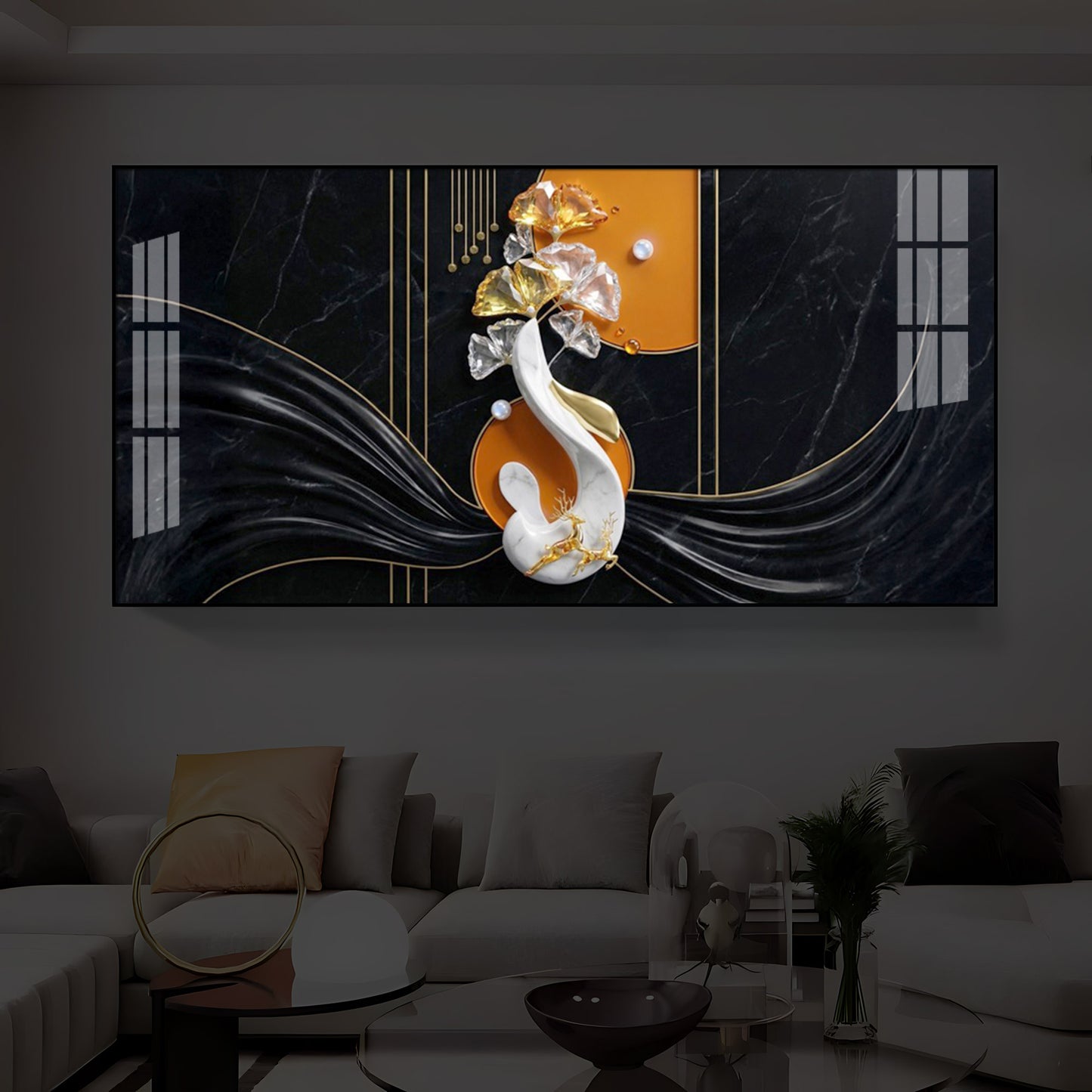 Black & Bold Modern Luxury Backlight Horizontal Wall Art