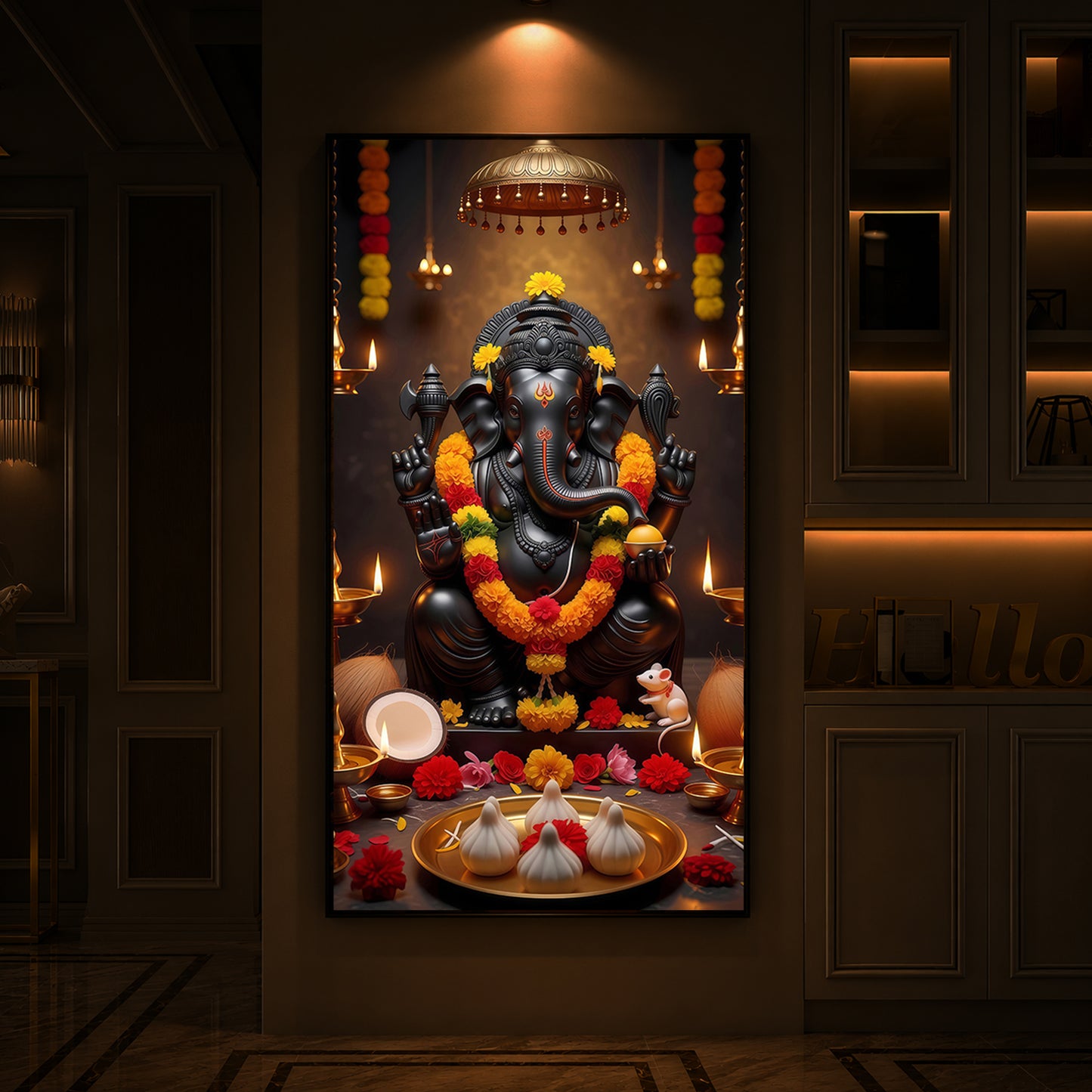 Shri Ganesh Ji Modern Luxury Backlight Vertical Wall Art