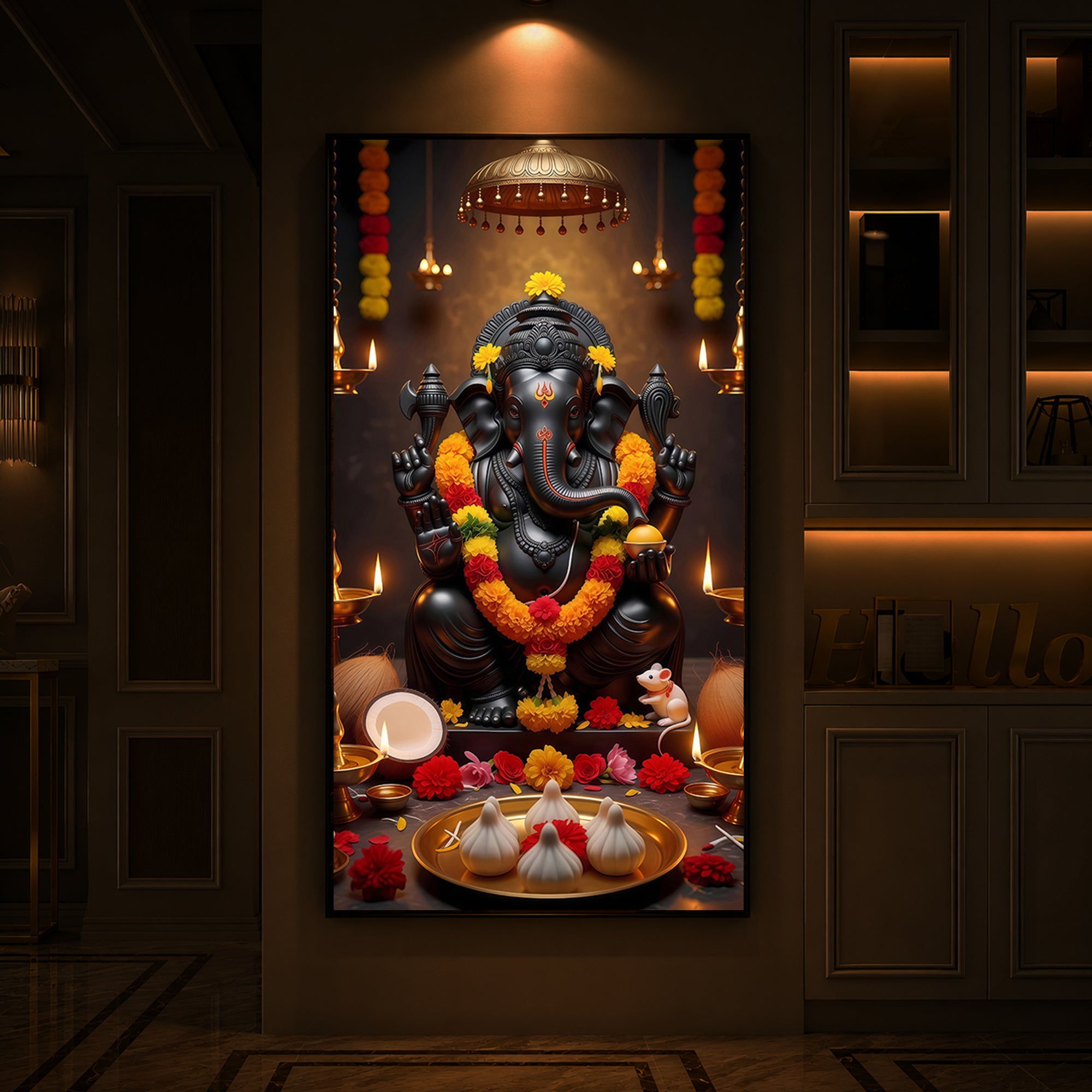 Shri Ganesh Ji Modern Luxury Backlight Vertical Wall Art