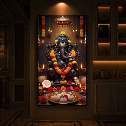 Shri Ganesh Ji Modern Luxury Backlight Vertical Wall Art