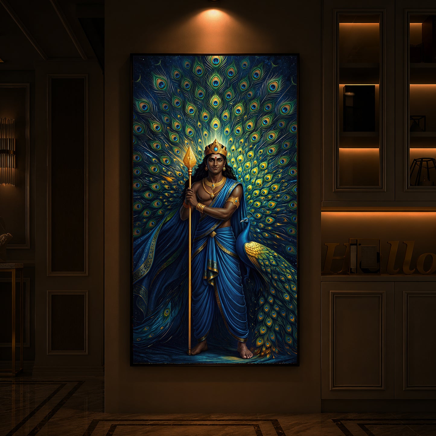 Murugan Bhagwan Ji Modern Luxury Backlight Vertical Wall Art