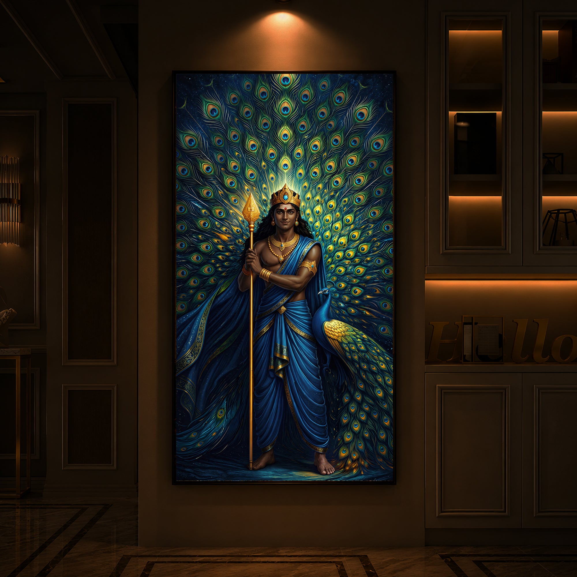 Murugan Bhagwan Ji Modern Luxury Backlight Vertical Wall Art