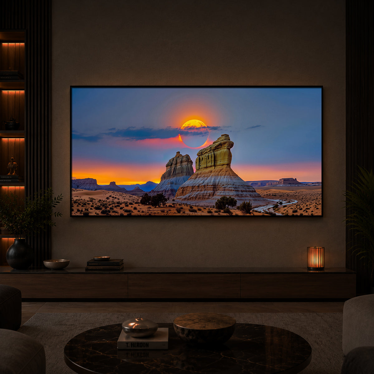 Desert Rock Plateau Sunset Modern Luxury Backlight Horizontal Wall Art
