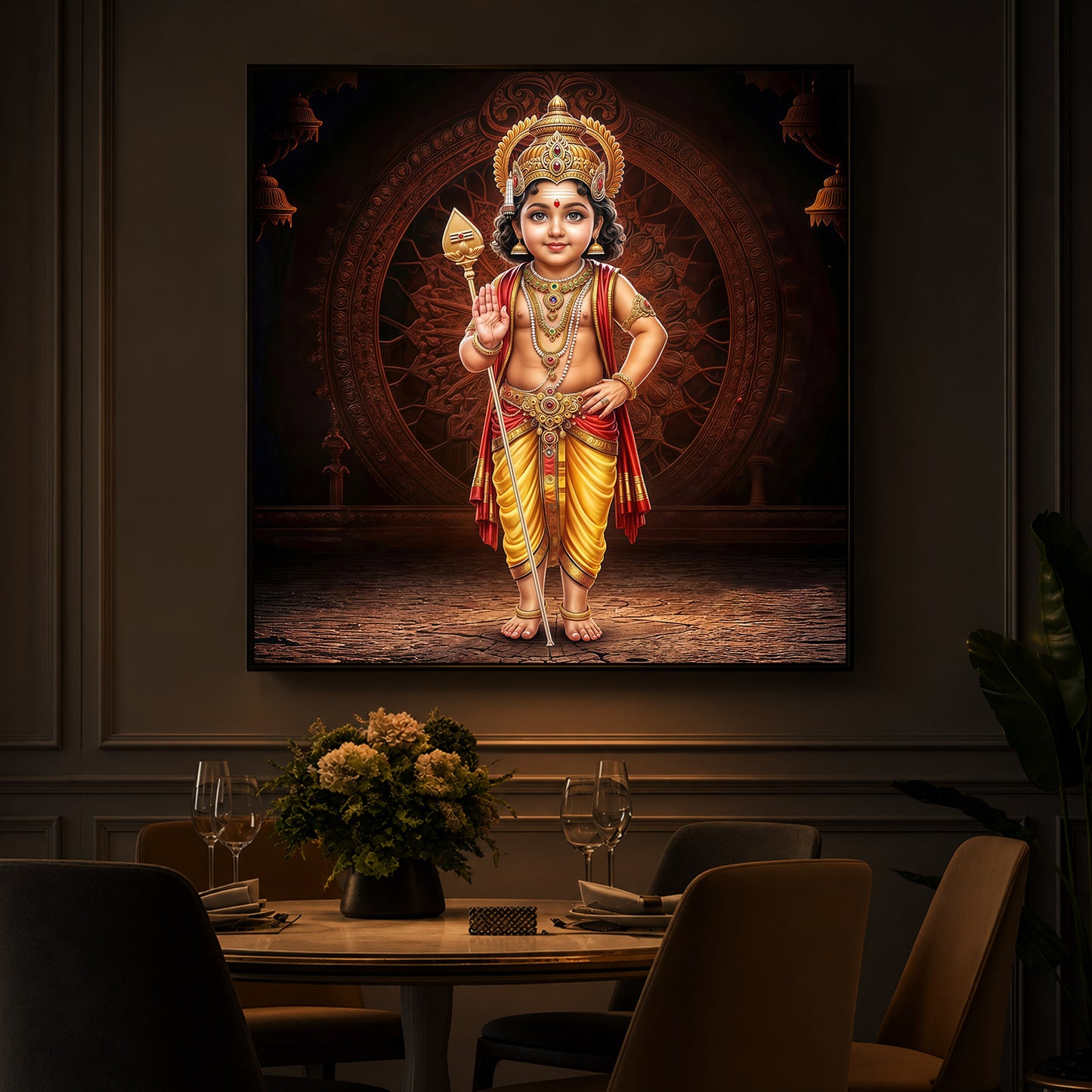 Divine Lord Murugan Modern Luxury Backlight Square Wall Art