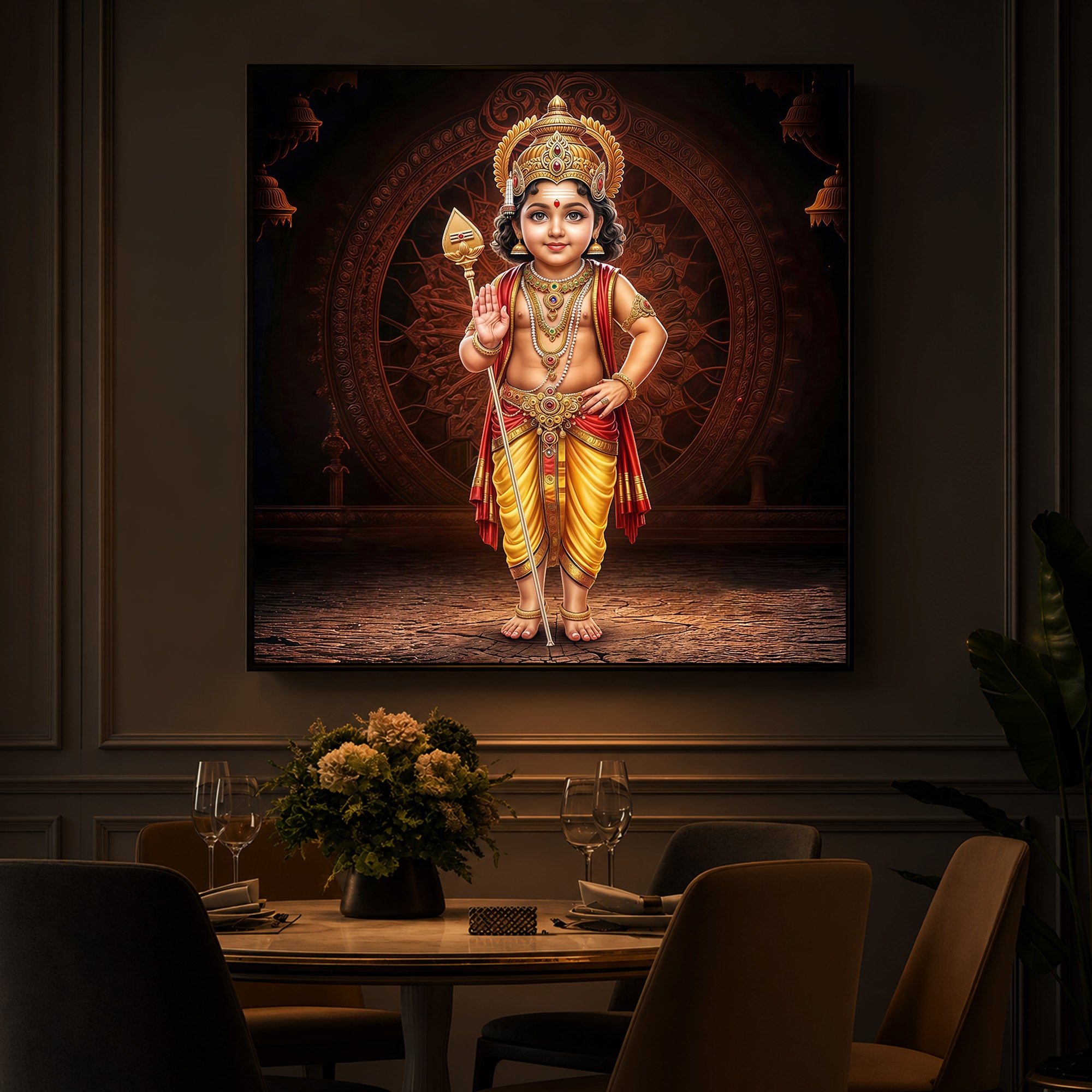 Divine Lord Murugan Modern Luxury Backlight Square Wall Art