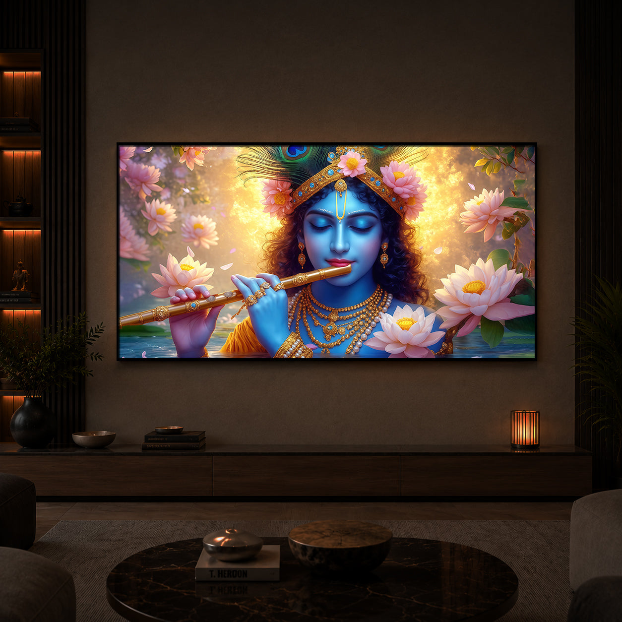 Shree Krishna Modern Luxury Backlight Horizontal Wall Art