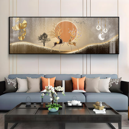 Pair Of Gold & Black Deer Premium Acrylic Horizontal Wall Art