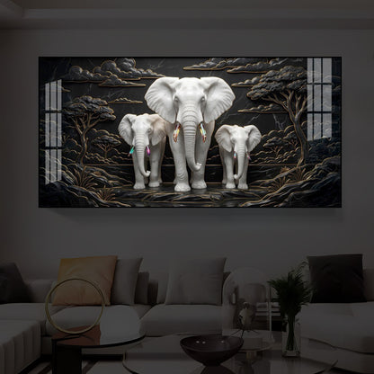 White Elephant Family Modern Luxury Backlight Horizontal Wall Art
