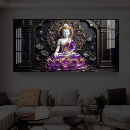 Buddha In Purple Robes Modern Luxury Backlight Horizontal Wall Art