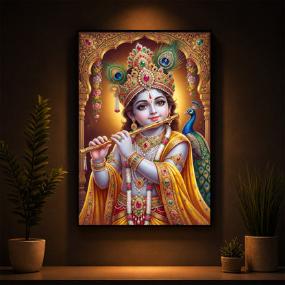 Young Lord Krishna Modern Luxury Backlight Vertical Wall Art