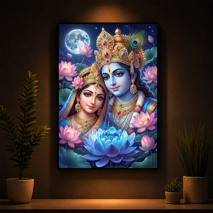 Radha Krishna Divine Togetherness Modern Luxury Backlight Vertical Wall Art