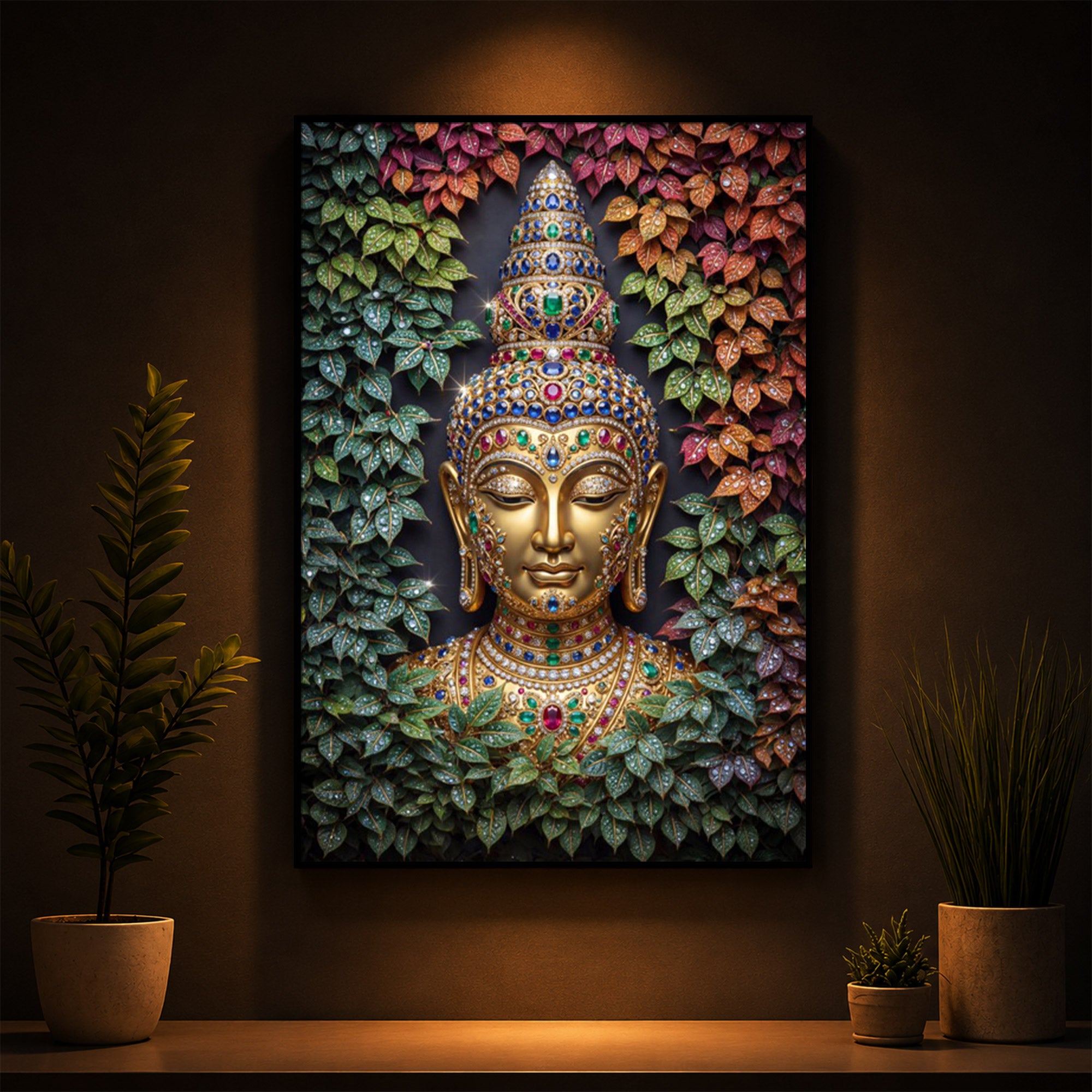 Colorful Gautam Buddha Modern Luxury Backlight Vertical Wall Art