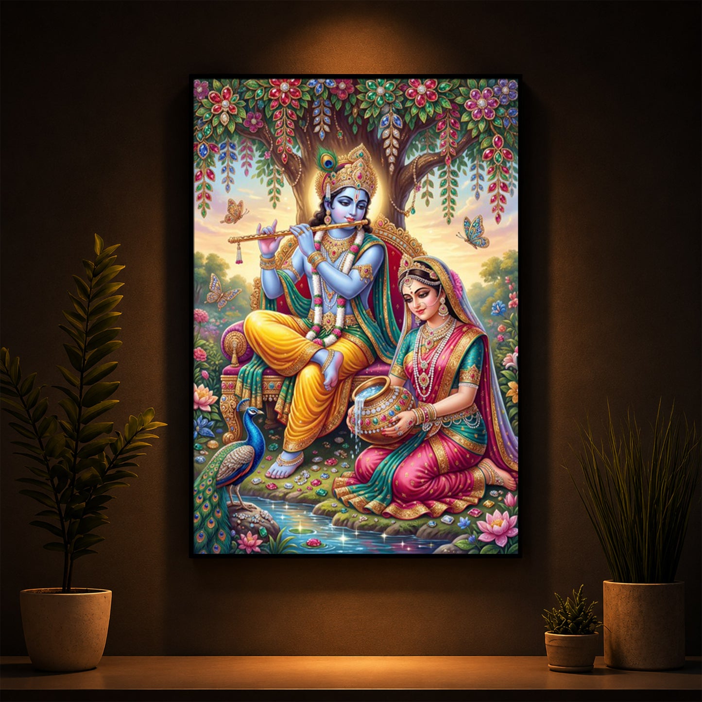 Krishna’s Flute with Radha’s Devotion Modern Luxury Backlight Vertical Wall Art